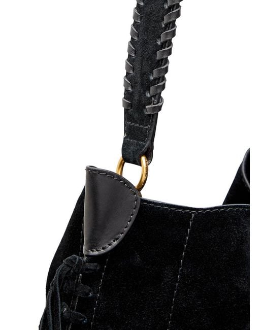 Isabel Marant Black Oskan Hobo Fringed Suede Shoulder Bag