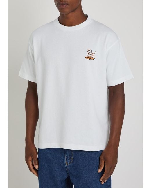 Percival White Printed Cotton T-Shirt for men