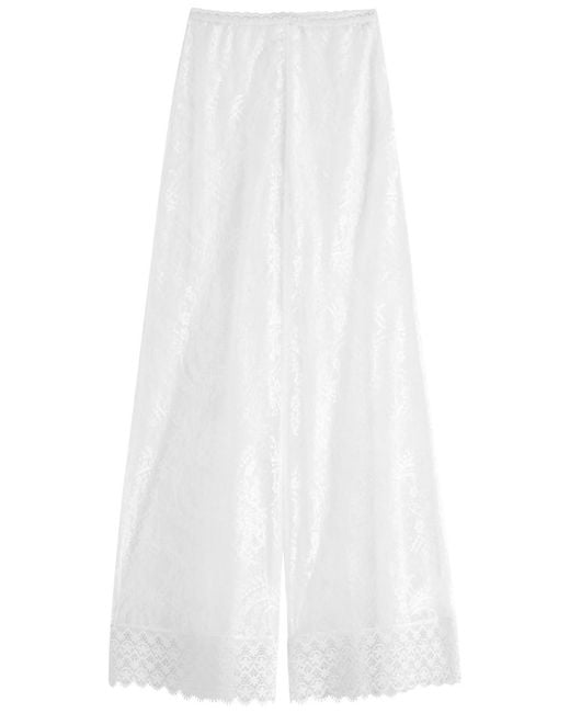 Charo Ruiz White Jeret Wide-Leg Sheer Lace Trousers