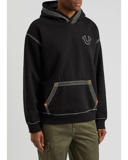 True Religion Black Logo-Embroidered Hooded Jersey Sweatshirt for men