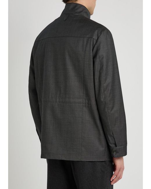 Canali Black Funnel-Neck Wool Jacket for men