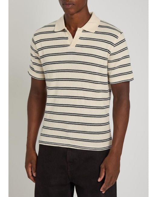 Percival Natural Striped Textured-Knit Cotton-Blend Polo Shirt for men