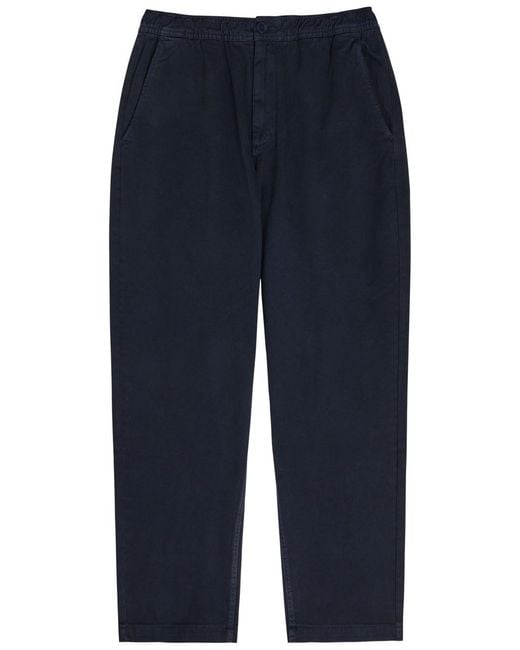 Wax London Blue Tapered Cotton-Twill Trousers for men