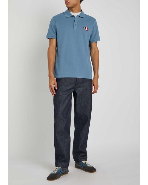 Moncler Blue Logo-Appliquéd Piqué Cotton Polo Shirt for men