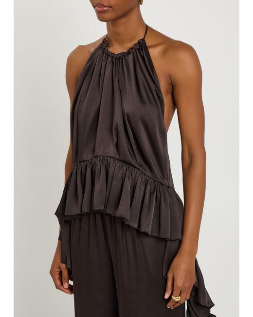 LIBEROWE Black Tamara Pleated Asymmetric Satin Top