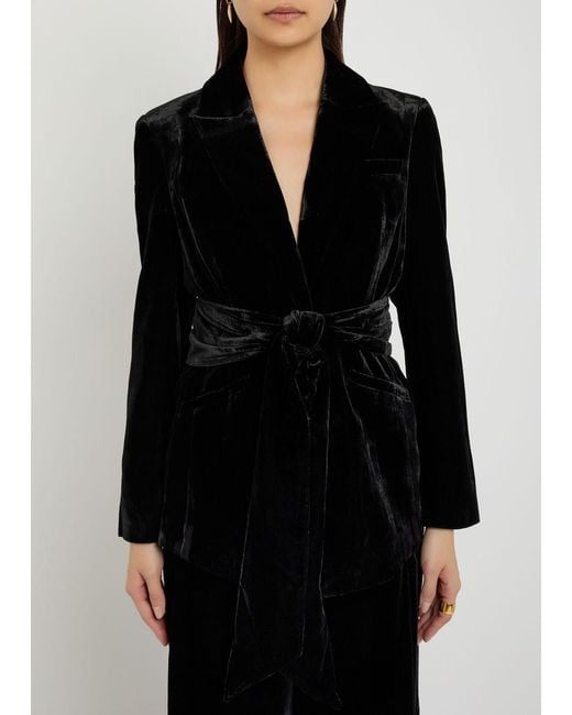 Veronica Beard Black Issel Belted Velour Jacket