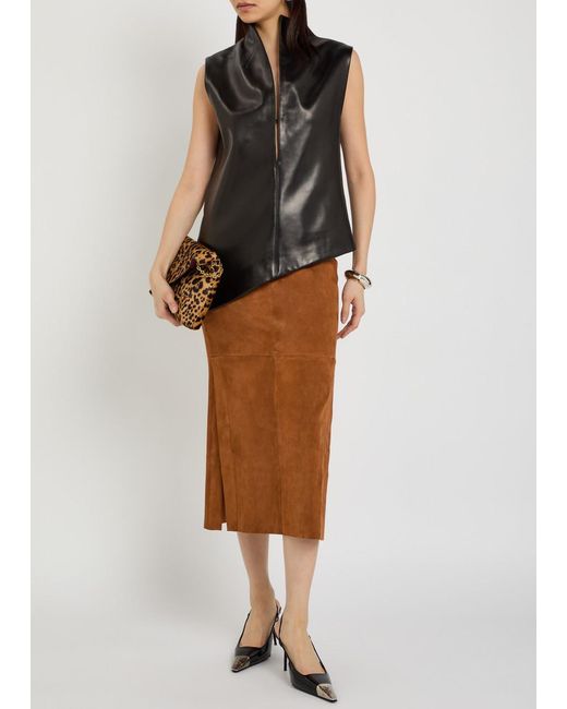 Stouls Brown Winona Split-Hem Suede Midi Skirt