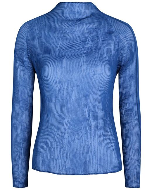Issey Miyake Pleated Sheer Chiffon Top in Blue | Lyst