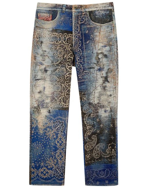 PROLETA-RE-ART Blue Boro Patchwork Distressed Straight-Leg Jeans for men