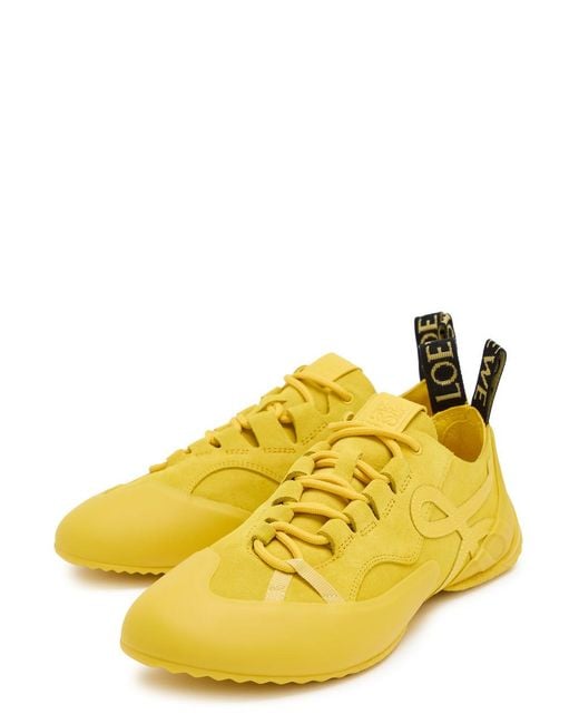 Loewe Yellow Grip Panelled Suede Sneakers