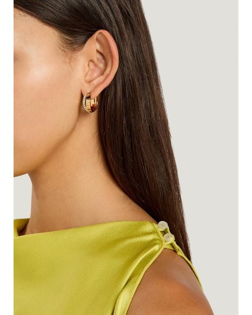 Tory Burch White Icon Pavé Double-Hoop 18Kt-Plated Hoop Earrings