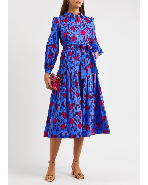 Diane von Furstenberg Blue Lux Printed Stretch-cotton Poplin Shirt Dress