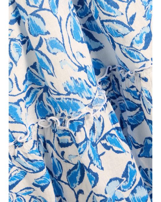 Rails Blue Juni Floral-Print Linen-Blend Midi Dress