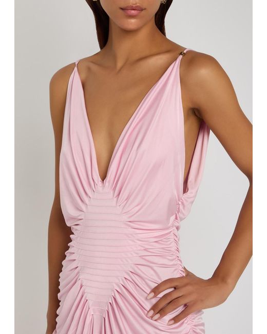 Versace Pink Draped Satin-Jersey Gown