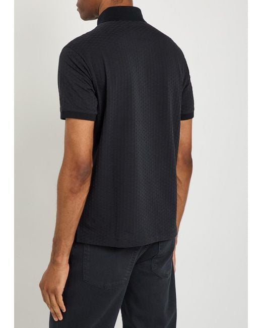 Emporio Armani Black Jacquard Logo-Embroidered Cotton Polo Shirt for men
