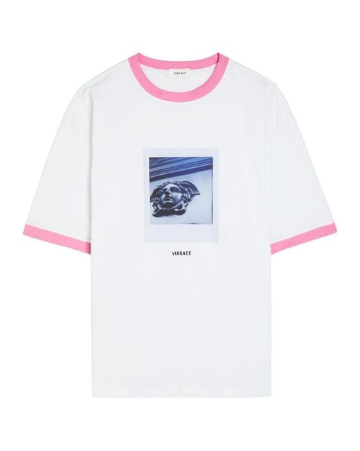Versace White Logo-Embroidered Printed Cotton T-Shirt