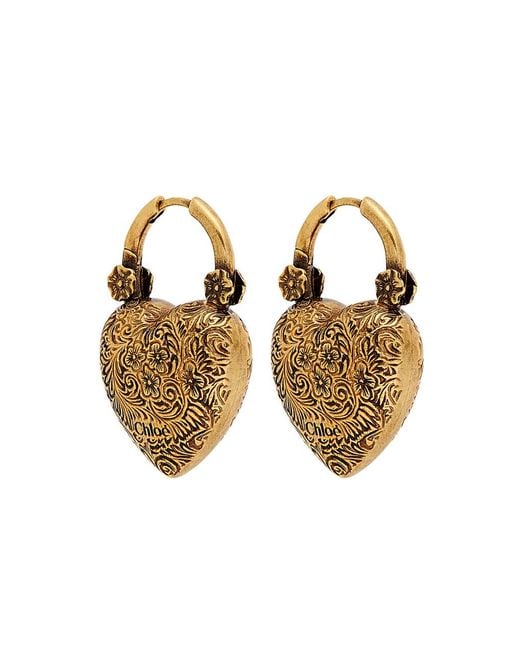 Chloé Metallic The Château Treasures Heart Hoop Earrings