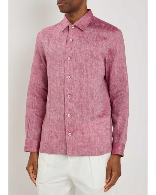 Brunello Cucinelli Pink Linen Shirt for men