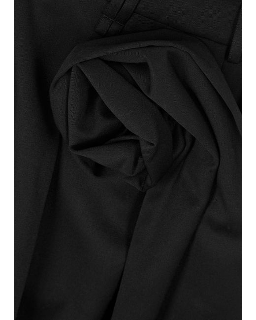 Simone Rocha Black Floral-appliquéd Wide-leg Woven Trousers