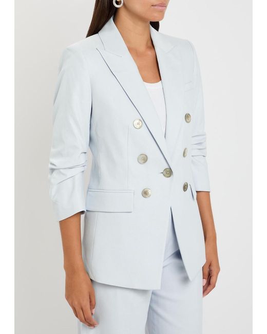 Veronica Beard Blue Tomi Dickey Gathered-Sleeve Twill Blazer