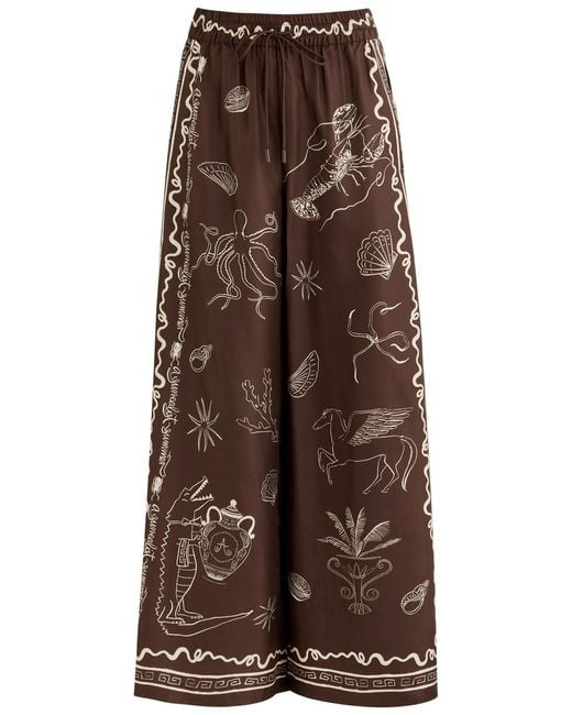 ALÉMAIS Brown Sammy Wide-Leg Silk Trousers