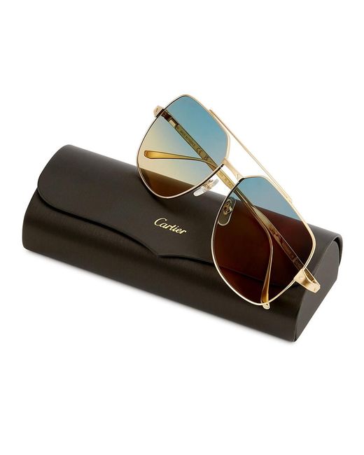 Cartier Blue Santos De -Tone Aviator-Style Sunglasses