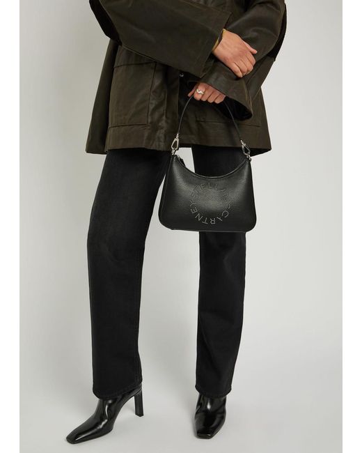 Stella McCartney Black Studded-Logo Faux Leather Shoulder Bag