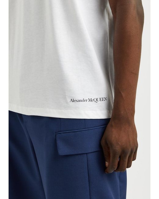 Alexander McQueen White Harness Printed Cotton T-Shirt for men