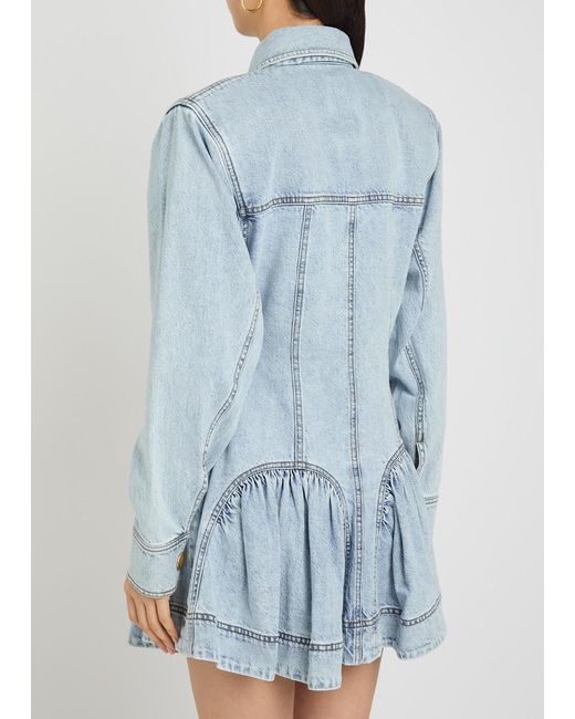 Aje. Blue Noa Gathered Denim Mini Dress