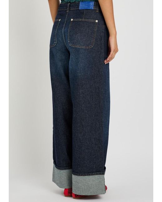 Damson Madder Blue Gigi Turn-Up Wide-Leg Jeans