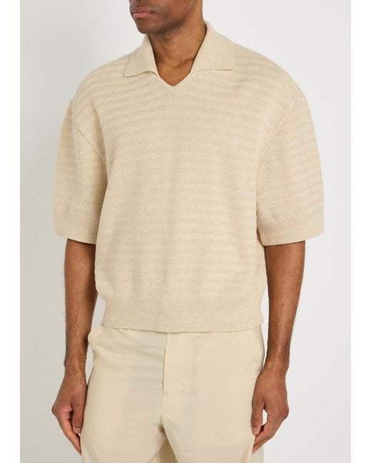 Jacquemus Natural Le Polo Maille Striped Cotton-Blend Polo Shirt for men