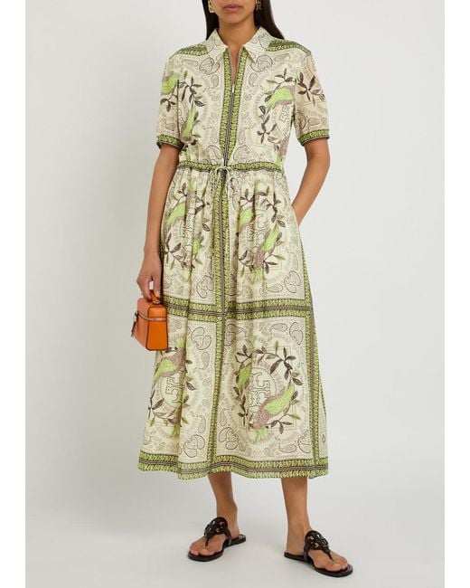 Tory Burch Metallic Printed Silk And Cotton-Blend Midi Shirt Dress