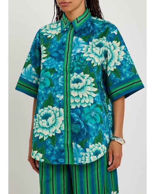 ALÉMAIS Blue Margo Floral-Print Cotton Shirt