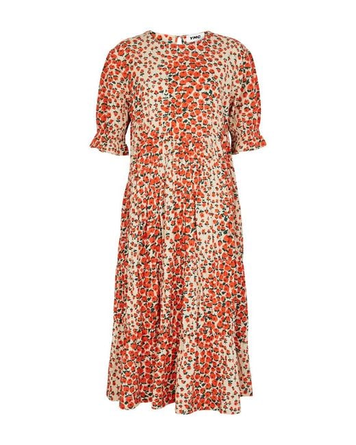 YMC Orange Jolene Floral-Print Cotton Midi Dress