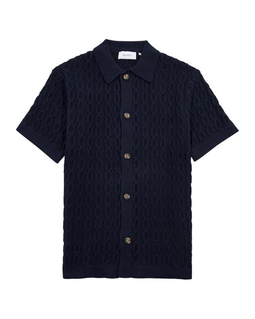 Les Deux Blue Garrett Cable-Knit Cotton Shirt for men
