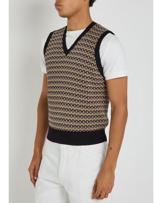 Lemaire Gray Patterned V-Neck Cotton-Knit Vest for men