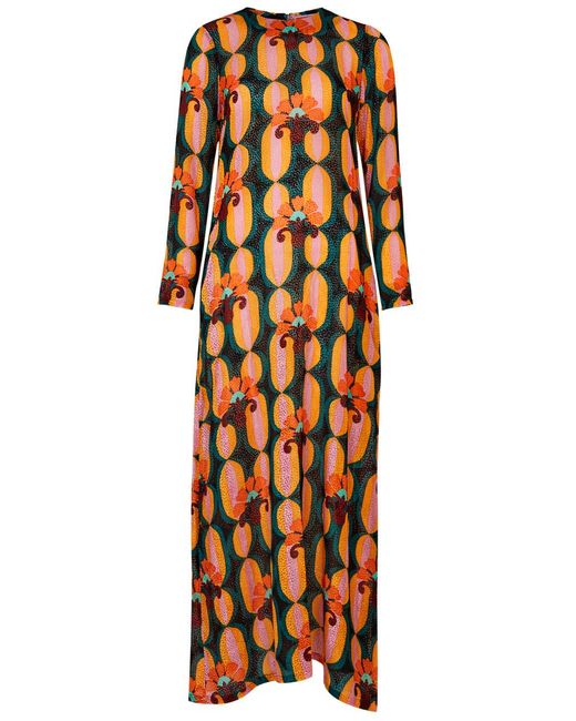 LaDoubleJ Orange Swing Printed Devoré Maxi Dress