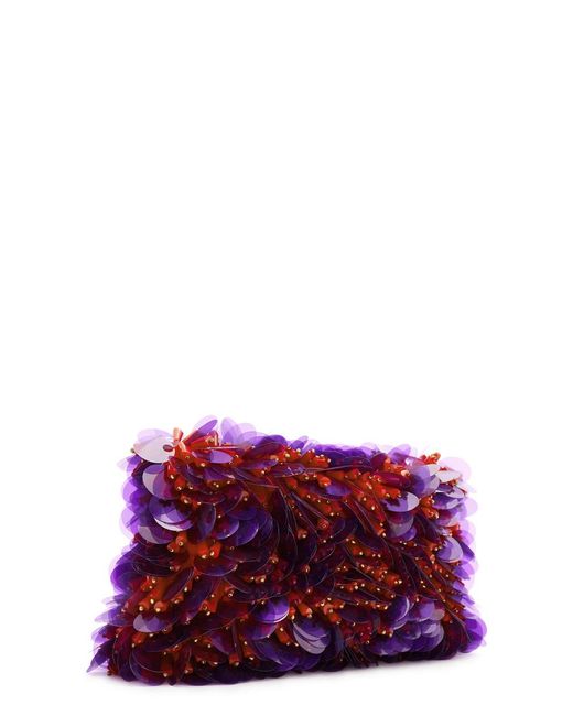 Dries Van Noten Purple Sequin And Bead-embellished Clutch