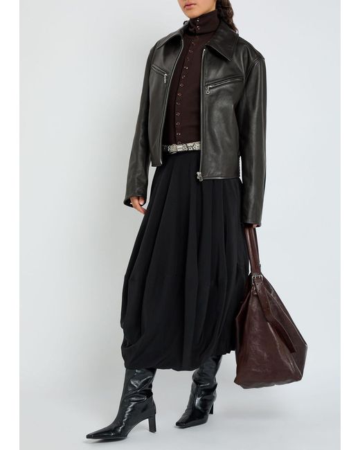 Lemaire Black Designer Leather Jacket Uk14
