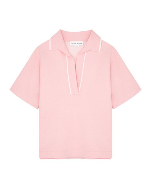 Victoria Beckham Pink Bouclé Cotton-Blend Polo Top