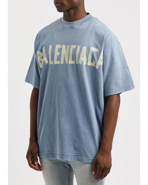 Balenciaga Blue Tape Type Cotton T-shirt for men