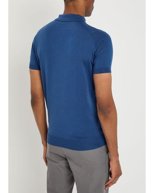 John Smedley Blue Payton Merino Wool Polo Shirt for men