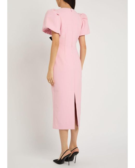 Rebecca Vallance Pink Nemy Bow-Embellished Crepe Midi Dress