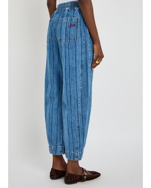 Damson Madder Blue Felix Striped Barrel-Leg Jeans