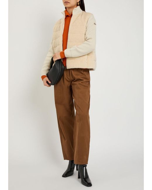 Moncler Natural Quilted Wool And Teddy Cardigan