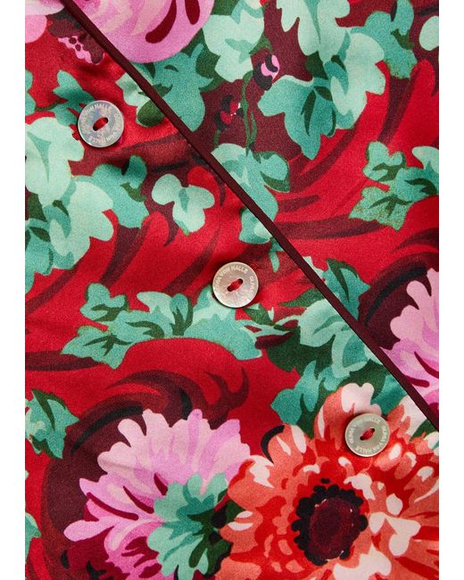 Olivia Von Halle Red Lila Floral-Print Silk Pyjama Set