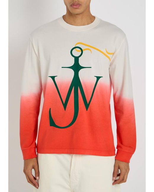 J.W. Anderson Dip Dye Anchor Embroidered Cotton T-Shirt for men