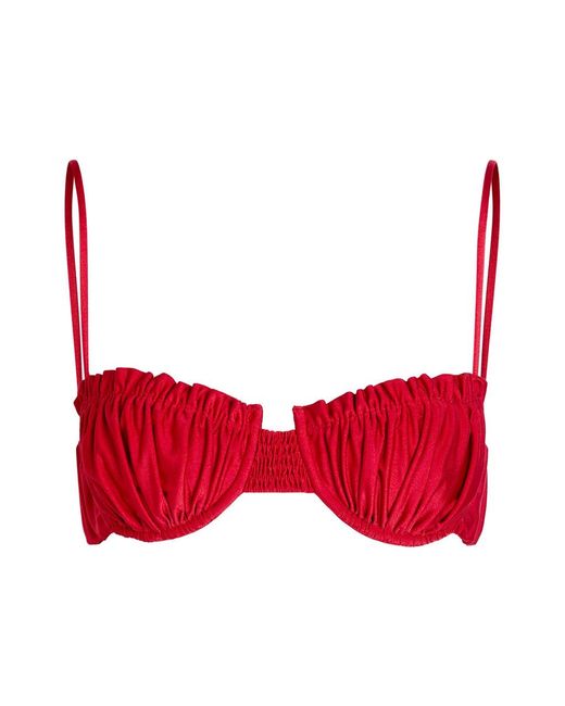 Faithfull The Brand Red Esterel Ruffled Bikini Top