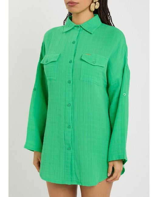 Melissa Odabash Green Elena Cotton Gauze Cover-Up Shirt