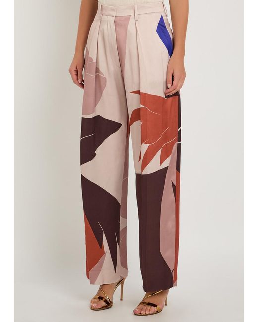 Victoria Beckham Red Cecilia Printed Satin Trousers